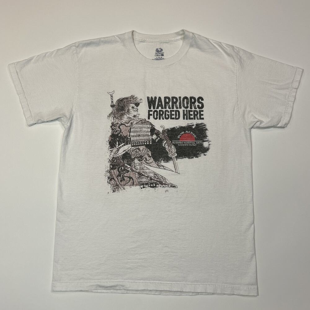 Samurai Shirt Mens Size Large White Martial Arts Warrior Dojo Tee Short Sleeve